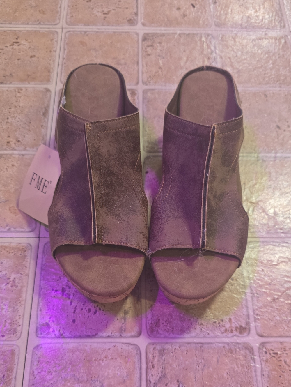 FME Makeover Essentials Taupe Open-Toe Mule Slides SIZE 6.5